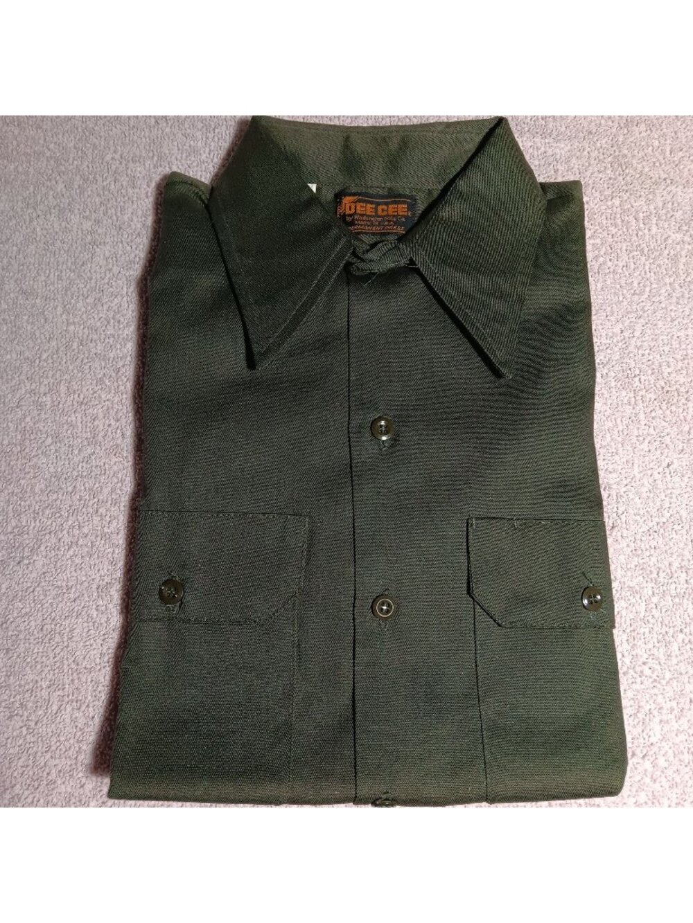 Dee Cee Mens Vintage Permanent Press Black Button-Up Shirt Size 15 Small 1970's